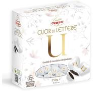 Crispo Confetti Cuor di Lettere al Cioccolato Extra Fondente a Forma di Cuore con Lettera a SCELTA 250g (LETTERA U)