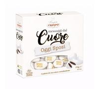 Crispo Confetti Messaggi dal Cuore al Cioccolato Extra Fondente a Forma di Cuore con scritta "Oggi Sposi" 250g