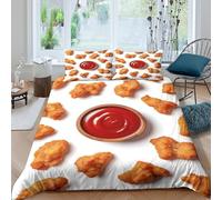 crispy chickenSet Di Copripiumino microfibra 3 Pezzi stampa di 3D cerniera nascosta snack food style copripiumino con federa soffice ultra morbido e traspirante for bambini Super king（260x220cm）
