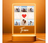 Cristal Plaque Lampada Con Foto AMOR 6 Immagini e Iniziali - Lampada Coppia Personalizzata in Acrilico con LED - Lampade Personalizzate Con Foto Idea Regalo Romantica
