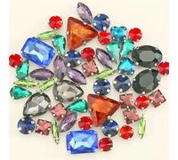 Cristalli di vetro strass da cucire, 50 pezzi/sacchetto di strass da cucire in argento con artigli, forme miste di cristalli di vetro for abiti da sposa (A8 smeraldo arcobaleno)(A41 Dark Colors Mix)