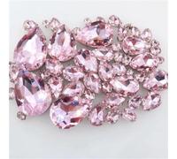 Cristalli di vetro strass da cucire, 50 pezzi/sacchetto incastonati in argento, strass da cucire, 7 misure assortite, applique in cristallo di vetro a forma di goccia d'acqua(A25 Pink)
