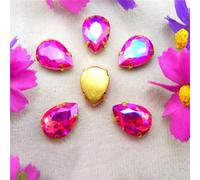 Cristalli di vetro strass da cucire, colori AB, perline di strass da cucire con artigli dorati, applique in cristallo di vetro a forma di goccia d'acqua(10x14mm 20pcs A4 Rose AB)