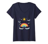 Cristiani del Figlio di Dio per Bambini Arcobaleno Sole Nuvole Maglietta con Collo a V, Donna, Navy, S