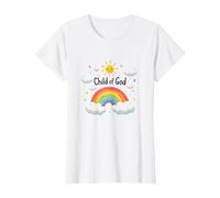 Cristiani del Figlio di Dio per Bambini Arcobaleno Sole Nuvole Maglietta, Donna, Bianco, XL