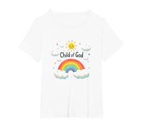 Cristiani del Figlio di Dio per Bambini Arcobaleno Sole Nuvole Maglietta, Donna Plus-Size, Bianco, 1X