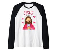 Cristiano Bambini Gesù Mi AMA Dio Bambini Bambini Ragazze Adolescenti Giovani Maglia con Maniche Raglan