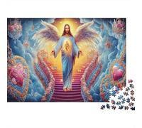 Cristo celestiale - Carta resistente - Angelo con ali sulla scala di cuori (Gesù) - Puzzle - Antistress - Arredamento casa - 38x26cm/1000 pezzi