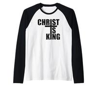 Cristo È Il RE Gesù È Il RE CROCIFISSO Croce Maglia con Maniche Raglan