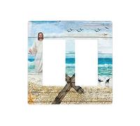 Cristo Gesù Croce 2 Gang Doppio Rocker/Decora Interruttore Della Luce Copertura Decorativa Presa Parete Piastra Elettrica Frontalino Bagno Casa Camera Da Letto Decor Senza Viti 11,9 cm x 4,6