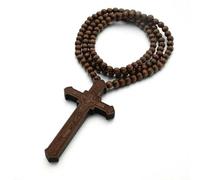 Cristo Gesù perline di legno 8 mm rosario perline croce ciondolo corda intrecciata collana religiosa ortodossa preghiera gioielli