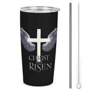 Cristo risorto con croce e ali_nobg Bicchiere termico in acciaio inossidabile da 20 once, tazza da viaggio per auto a doppia parete sottovuoto con coperchio e cannuccia per uomini e donne, regali di