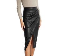CRITOR Gonna Longuette in Ecopelle da Donna Gonne a Tubino Aderenti in PU con Spacco Laterale Sexy a Vita Alta, Nero, Kaki