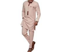 CRITOR Set da 2 Pezzi Ankara Camicia Africana a Maniche Lunghe e Pantaloni 2 Pezzi Stampa Etnica Dashiki Set