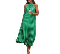 CRITOR Vestito Lungo da Donna Lungo Plissettato Senza Maniche con Scollo all'Americana in Chiffon Estivo con Collo a Lupetto