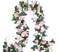 Criveple 2 Pezzi da 7.8FT Artificiale Finto Ghirlanda di rose viti appese fiori di seta per la decorazione della parete di nozze all'aperto Bedroom (Rosa)