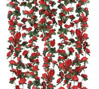 Criveple 6 Pezzi da 49FT Artificiale Ghirlanda di Fiori Rosa Viti Fiori di Seta Appesa Rattan Ghirlanda All'aperto Decorazione Per Arco di nozze Camera da Letto Casa Giardino Decorazione (Rosso)