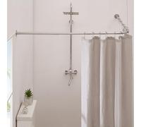 Crkmire Angolare Tenda Doccia, 61-94 cm x 61-94 cm Regolabile L Forma Doccia Rod 90 Gradi Tenda Rod per Bagno Vasca da bagno con 12 Anelli Ganci & Supporto Soffitto - Grigio Argento