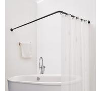 Crkmire Asta doccia angolare a forma di L, 171 x 88 cm, in acciaio, nero opaco, con supporto da soffitto e 12 ganci (kit di montaggio incluso)