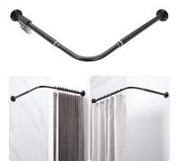 Crkmire Bastone Tenda Doccia Angolare a L, Regolabile [62-121cm] x [62-121cm], con 12 Ganci e Supporto Soffitto, Nero Opaco