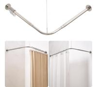 Crkmire Bastone Tenda Doccia Angolare a L, Regolabile [62-121cm] x [62-121cm], con 12 Ganci e Supporto Soffitto, Nickel Spazzolato