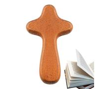 Croce a mano - Mini croce in legno da appendere, segno di preghiera con palma, delicato accento di devozione, compagno di fede tascabile, ideale per adorazione, riflessione, incoraggiamento, gioia