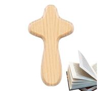 Croce a mano - Mini simbolo di preghiera in legno, croce comfort compatta, croce di palma, design in legno lucido con finitura naturale | Croce aggrappata per meditazione Fede con culto tascabile