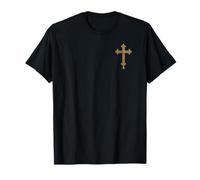 Croce cattolica Romana. Emblema Stile Tascabile (Senza Tasca Reale) Maglietta