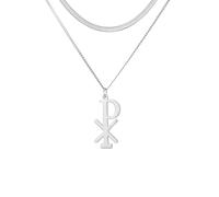 Croce Chi Rho Collana Cristogrammi per Donne Uomini Acciaio Inossidabile Gesù Cristo Nome Alfa Omega Simbolo Sacramentale IXCI NIKA Collana di Ciondoli Gioielli Religiosi Amuleto Cristiano (argento 3)
