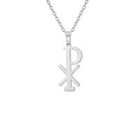 Croce Chi Rho Collana Cristogrammi per Donne Uomini Acciaio Inossidabile Gesù Cristo Nome Alfa Omega Simbolo Sacramentale IXCI NIKA Collana di Ciondoli Gioielli Religiosi Amuleto Cristiano (argento)