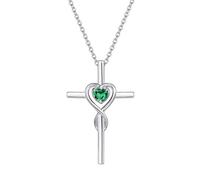 Croce Ciondolo Collana Infinito Cuore per Donna in Argento 925 con Smeraldo Verde Sintetico - Catena Lunghezza: 40 + 5 cm