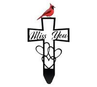 Croce Commemorativa Mi Manchi Con Cardinale E Cuor Targa commemorativa del cimitero in metallo da 2 pezzi for ricordo, decorazioni cardinale, segno della croce con pennarelli for uccelli rossi