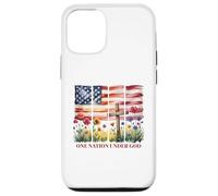 Croce con bandiera americana One Nation Under God e fiori selvatici Custodia per iPhone 12/12 Pro