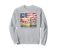 Croce con bandiera americana One Nation Under God e fiori selvatici Felpa