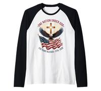 Croce con Bandiera dell'aquila One Nation Under God 250 Years Blessed Maglia con Maniche Raglan