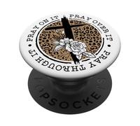 Croce con stampa leopardata He Is Risen PopSockets PopGrip Adesivo