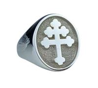 Croce della Lorena in argento sterling 925 | Anello placcato argento | Anelli con sigillo ovali 18x15 mm | Misura della fascia US 5-12,5 Avelaibal | LKDR_0831