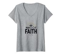 Croce devozionale Religiosa Uomo di Fede Uomo Maglietta con Collo a V, Donna, Grigio Melange, XL