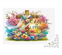 Croce di legno Pasquale Puzzle 1000 Pezzi Carta per Adulti Scena Floreale Primaverile Gioco di Puzzle per Famiglia Decorazione Relax Regalo 70x50cm/1000pcs