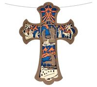 Croce di Natale - Artigianato di Natale 22,6 X 16,1 X 2,2 cm | Croce di Natale in legno fatta a mano per esposizione di alberi, finestre e vacanze in casa | Croci di Betlemme - Decorazione Fede