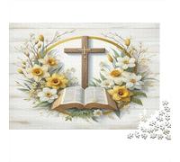 Croce e Bibbia Puzzle 1000 Pezzi Carta per Adulti Scena Religiosa Floreale Gioco di Puzzle 1000 Pezzi Relax Focus Decorazione Famiglia Regalo 38x26cm/1000pcs