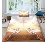 Croce e segno di preghiera Set Copripiumino 3D Con Stampa,Con Federa Coordinata,2 Pezzi,microfibra Morbida Copripiumino Con Chiusura A Cerniera E Federe Per Adulti E Ragazzi Singolo(135x200cm)