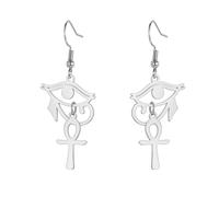 Croce egiziana Ankh Orecchini pendenti in acciaio inox Orecchini a cerchio chiave della vita Amuleto Croce classica Gioielli per donne uomini (Occhio di Horus Ankh Argento)