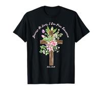 Croce Floreale Vintage T-shirt Pasqua Bibbia Verso Giovanni 14:19 Maglietta
