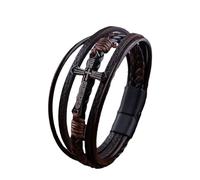 Croce Gesù Bracciale Cristiano da Uomo, Intrecciata Multistrato, Fatto a Mano, Chiusura Magnetica