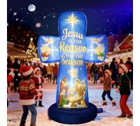 Croce gonfiabile natalizia illuminata per esterni, presepe esplosiva con Gesù è la ragione della stagione e degli angeli, decorazione religiosa del cortile del prato inglese