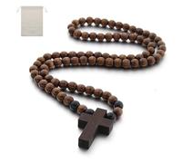 Croce in legno con rosario cattolico Natrual in legno di ulivo in sacchetto di lino naturale, mini croce da tenere per preghiera, meditazione, regali religiosi cristiani o decorazioni per collane,