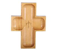 Croce in legno di Pasqua - Vassoio religioso rustico in legno con grande capacità | Centrotavola primaverile | Ciotola di preghiera sagomata in legno per colazione, insalata, torte, frutta, dessert |