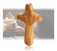 Croce in legno di ulivo da 10 cm, design ergonomico con venature del legno naturale, per comfort, cresima, cattolica, cristiana, regali per preghiera, meditazione e supporto per la malattia