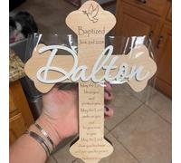 Croce in legno personalizzata per battesimo, prima comunione, battesimo, dedica, regalo per neonati, bambini, ragazzi, ragazze, decorazione da parete con nome in legno, ricordo religioso della scuola